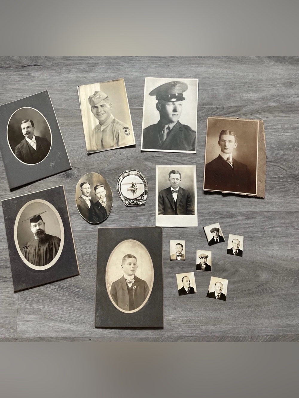 Antique Photo Lot (15) - Men’s Portraits, Military WWII, Cabinet Cards Vintage